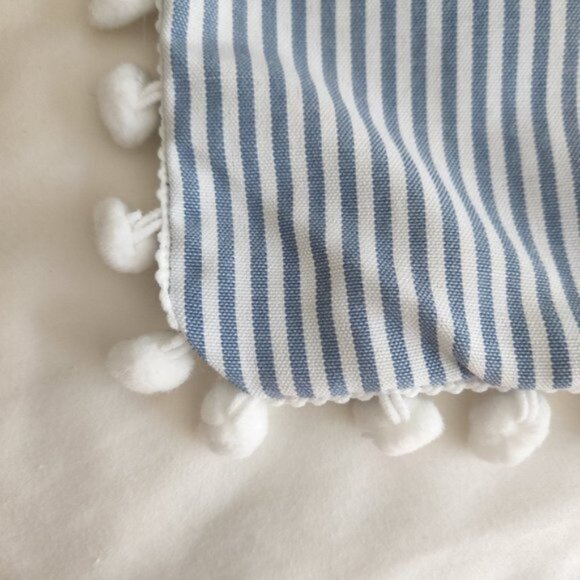 PRICE DROP Blue & White Striped Pompom Pillow Covers! - Picture 3 of 5